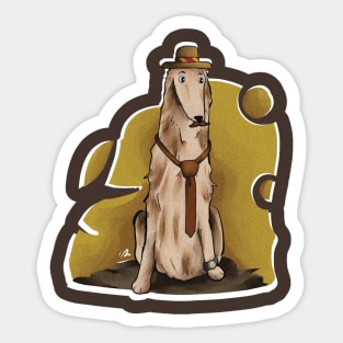 Borzoi with Mosutache, hat, and tie Sticker